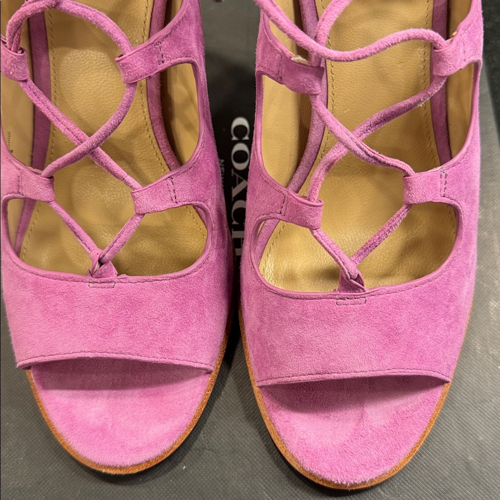 Coach Women's Wildflower Pink Lace-Up Kira Heels 8.5 - Picture 3 of 5